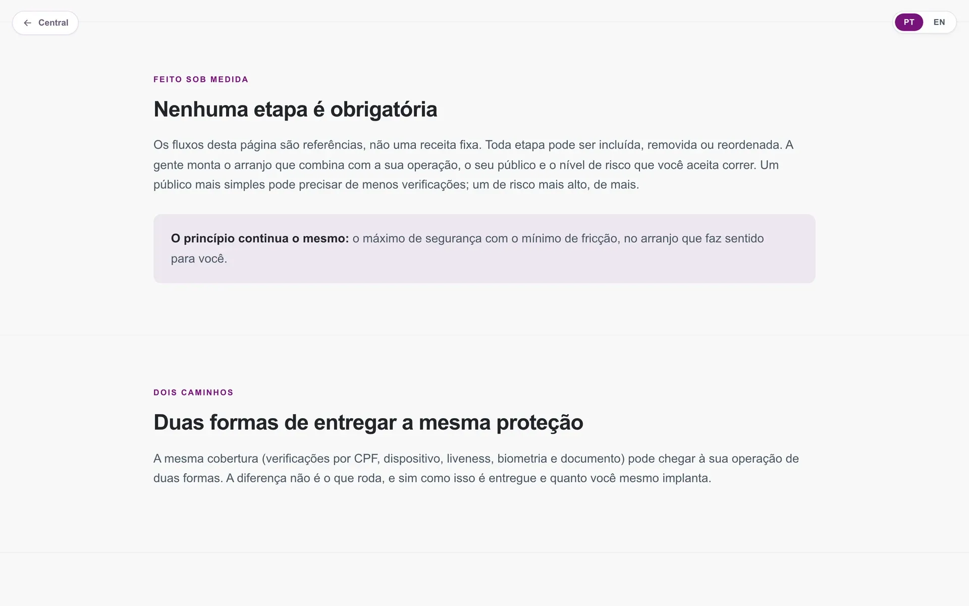 Um dos guias: antifraude no onboarding, com os dois fluxos possíveis.