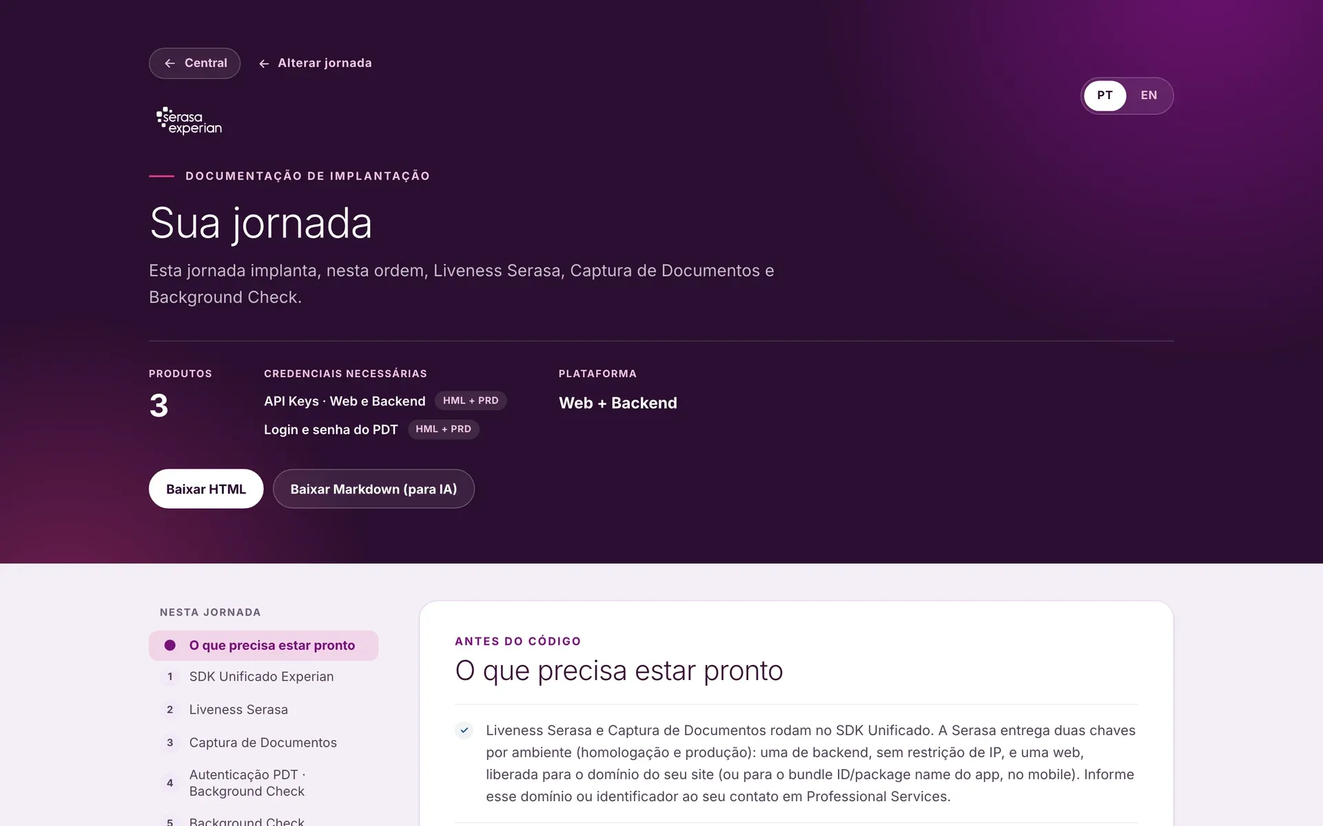 O guia gerado a partir da jornada escolhida.
